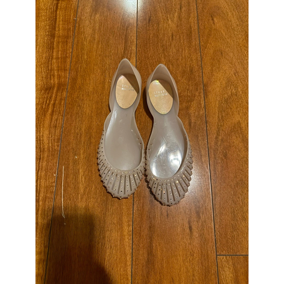 Stuart Weitzman Shoes - Stuart Weitzman Taupe Jelly D'Orsay Flats with Studded Fringe